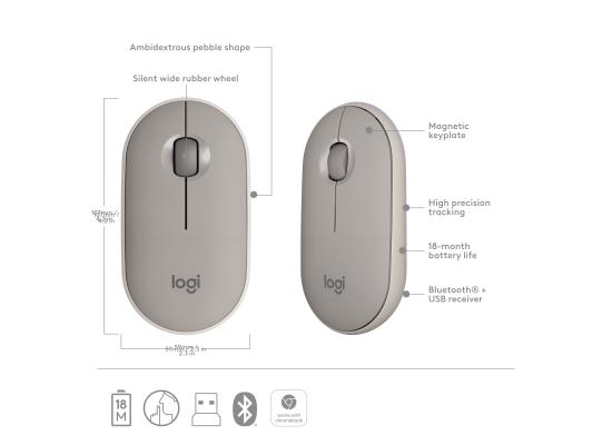 Logitech M350 Portable Wireless Mouse & Bluetooth- SAND